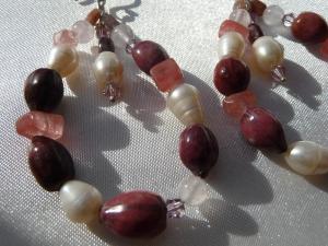 Cherry & Rose Quartz, Vintage Seed Pod, Freshwater Pearl & Tourmaline Earrings